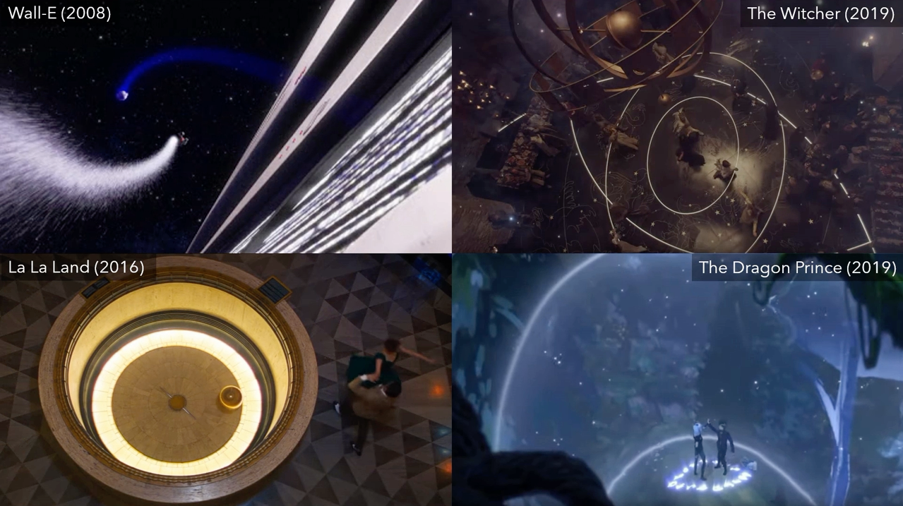 Four screenshots from media with flying