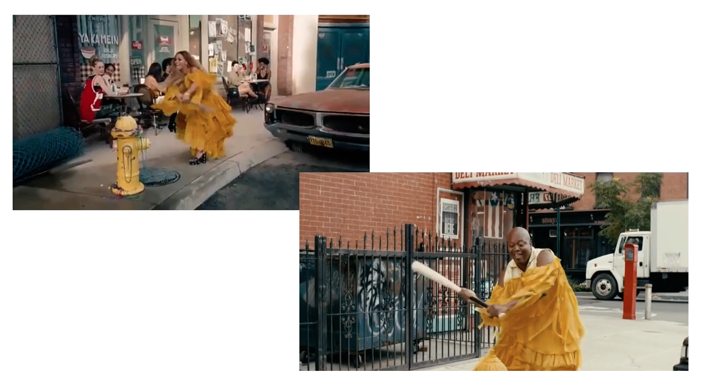 side-by-side comparison of screenshot from Beyonce's Lemonade and Kimmy Schmidt