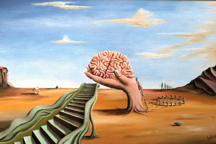 surrealist painting with brain