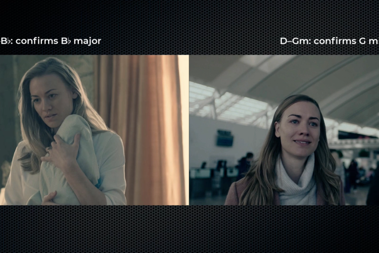 two screenshots of Serena from Handmaid's Tale