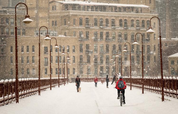 Snowy bridge in Minneapolis