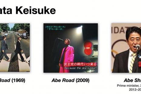 Abbey Road album cover, Abe Road album cover, and Shinzo Abe