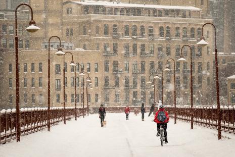 Snowy bridge in Minneapolis