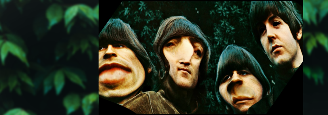 distorted version of the Beatles's Rubber Soul album cover